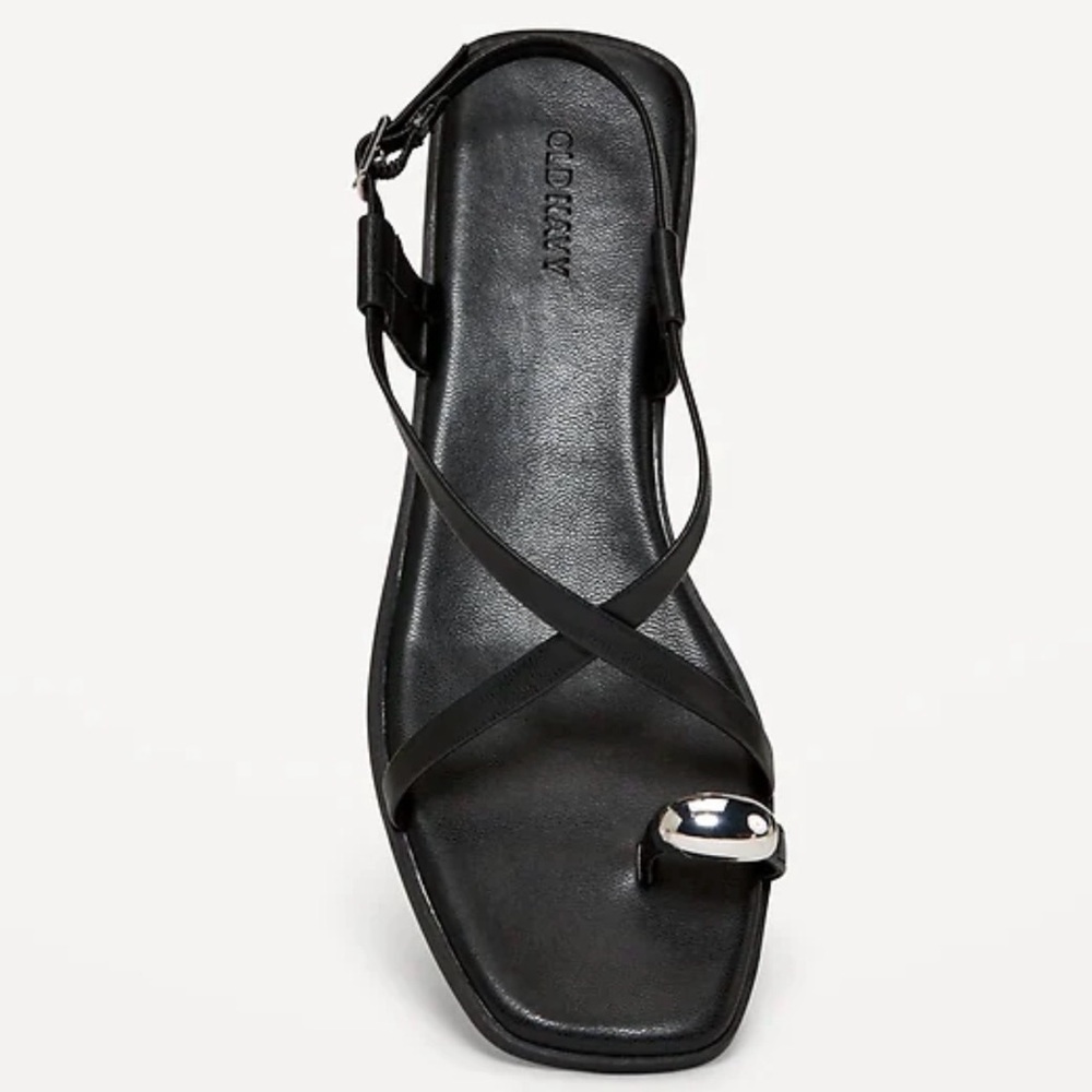 Strappy Black Sandals with Silver Detail Toe Strap